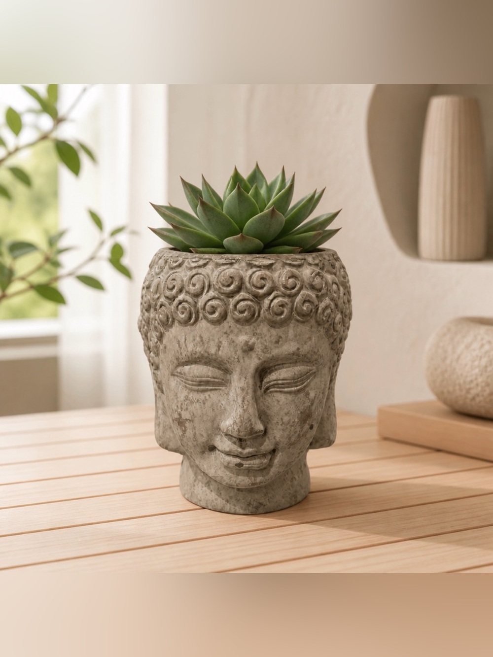 Vintage-Style Buddha Head Planter (Dimensions in description)